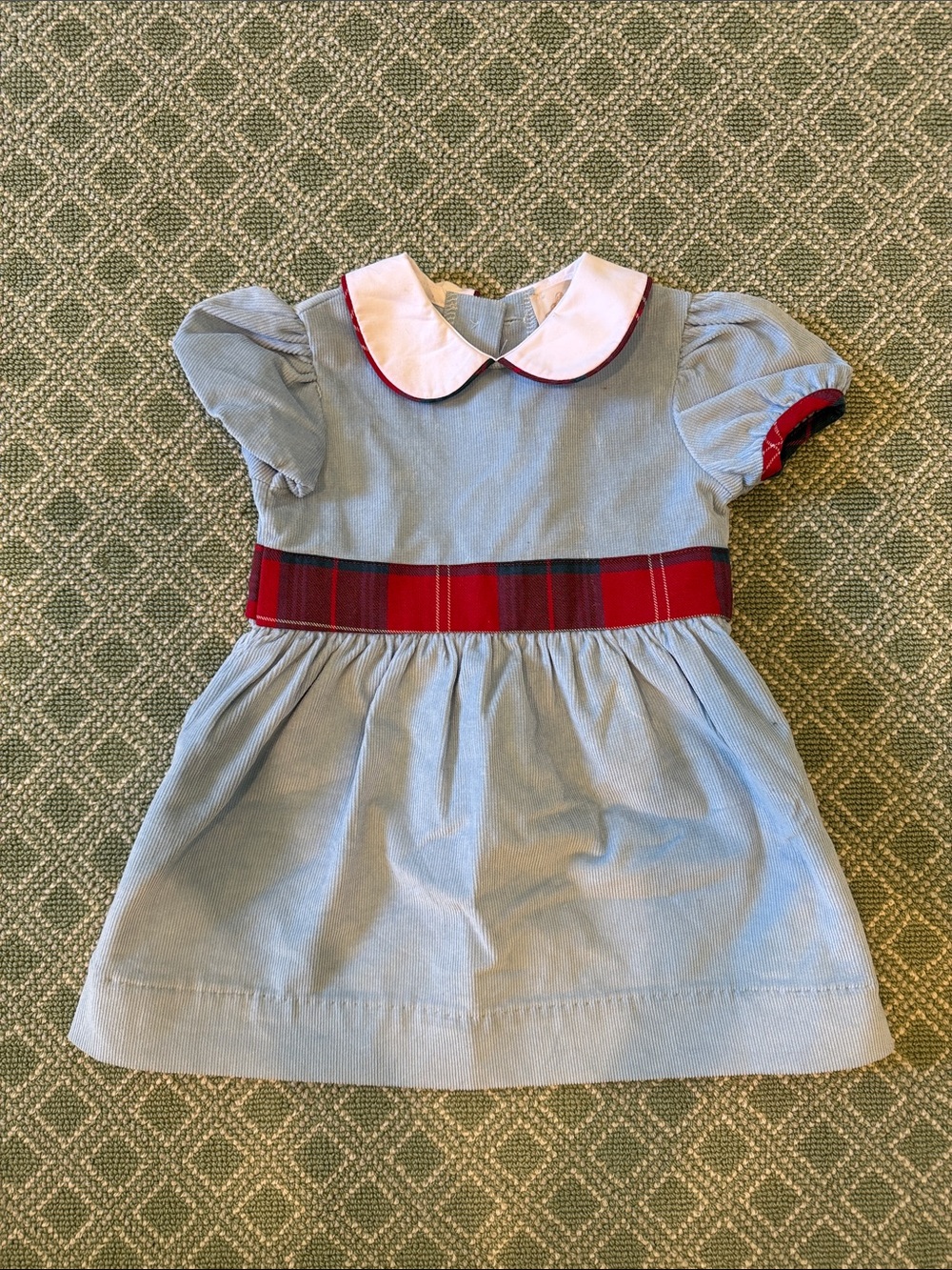 The Beaufort Bonnet Company Light Blue Dress with Red Plaid Waistband